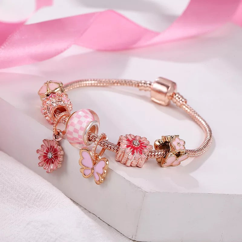 Kids Butterfly Love Flower Charm Bracelet