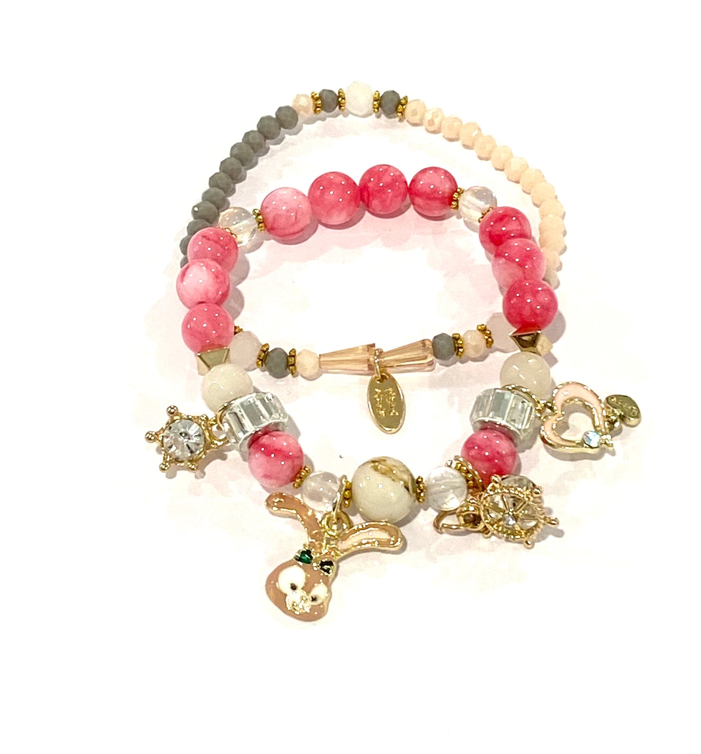 Kids Pink Beads Charm Bracelet