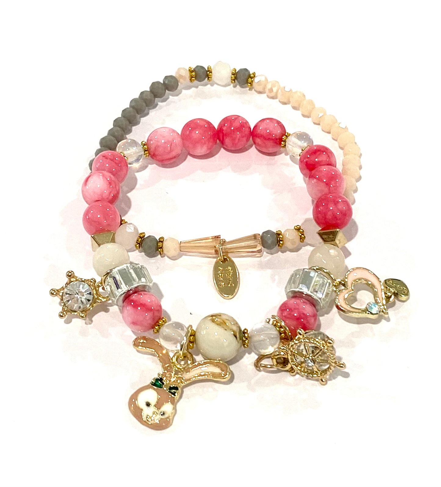 Kids Pink Beads Charm Bracelet