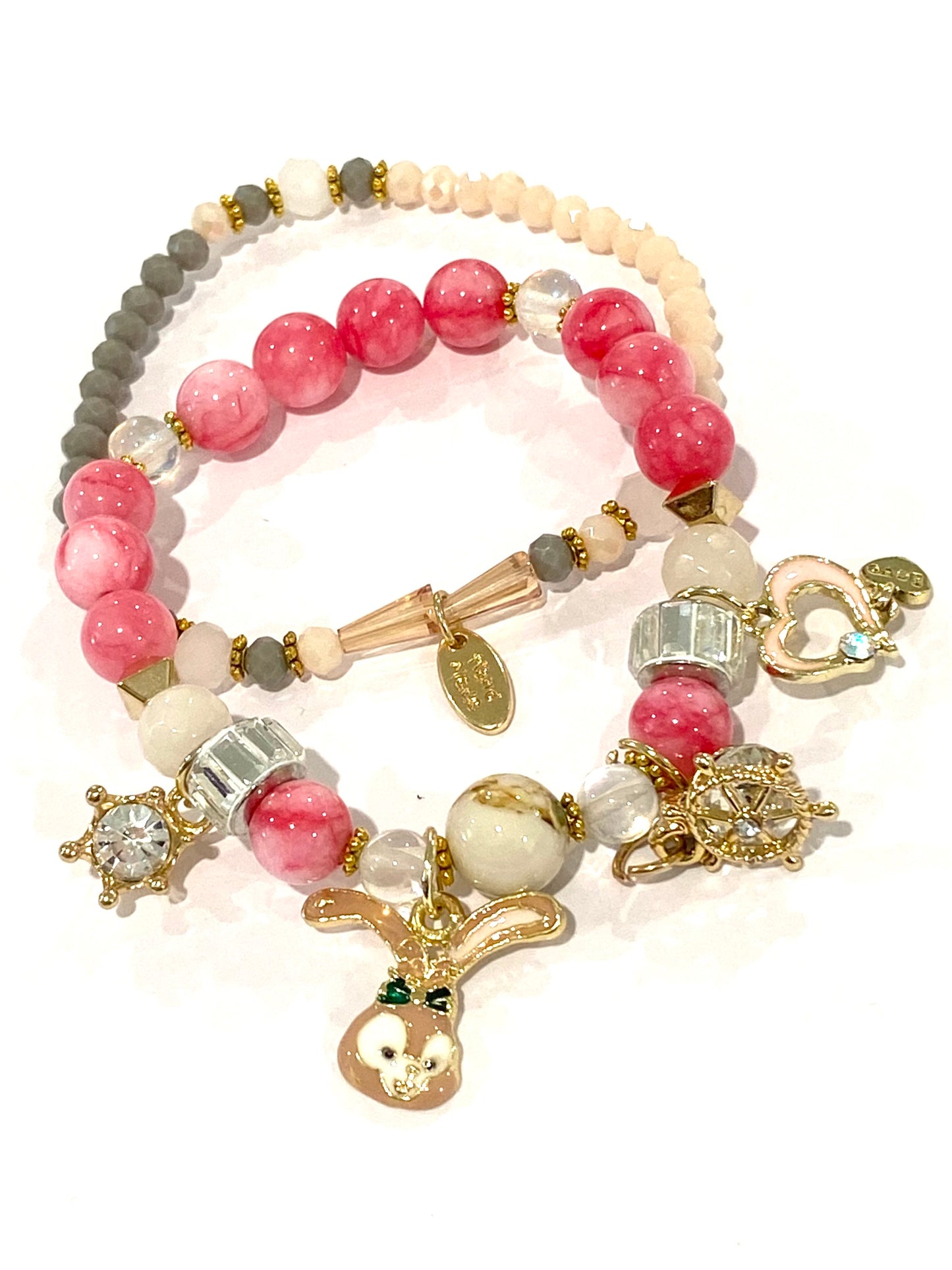 Kids Pink Beads Charm Bracelet